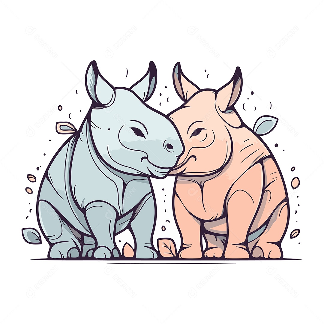Rinocerontes de Desenho Animado Ilustração Vetor EPS