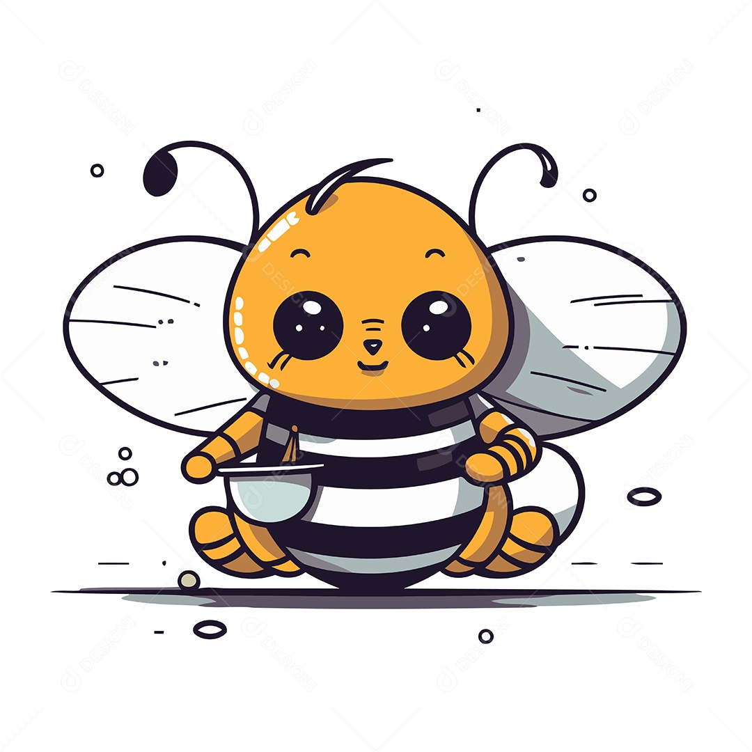 Abelha Fofa com Uma Xícara de Café Ilustração Vetor EPS