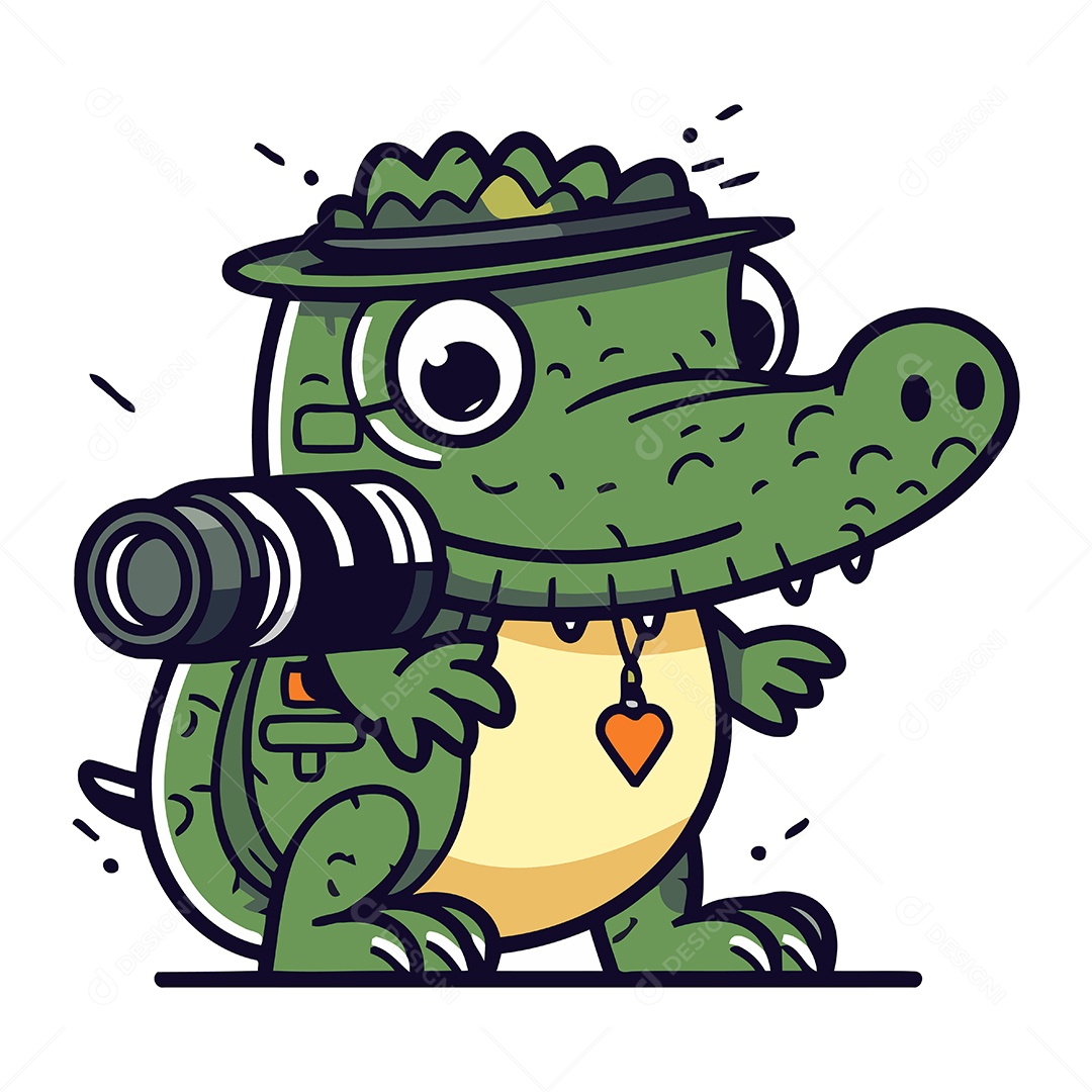 Crocodilo de Chapéu e Binóculos Ilustração Vetor EPS