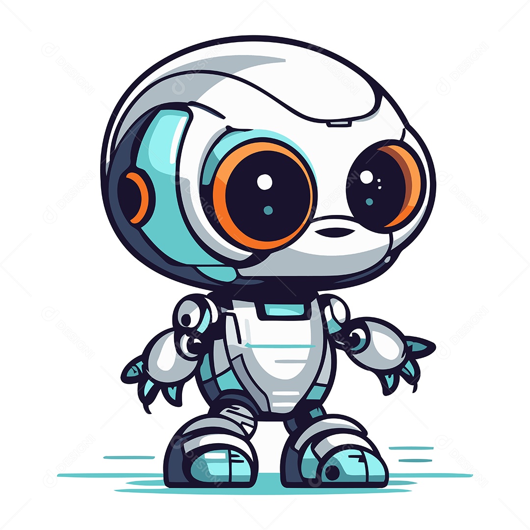 Robô Fofo de Desenho Animado Ilustração Vetor EPS