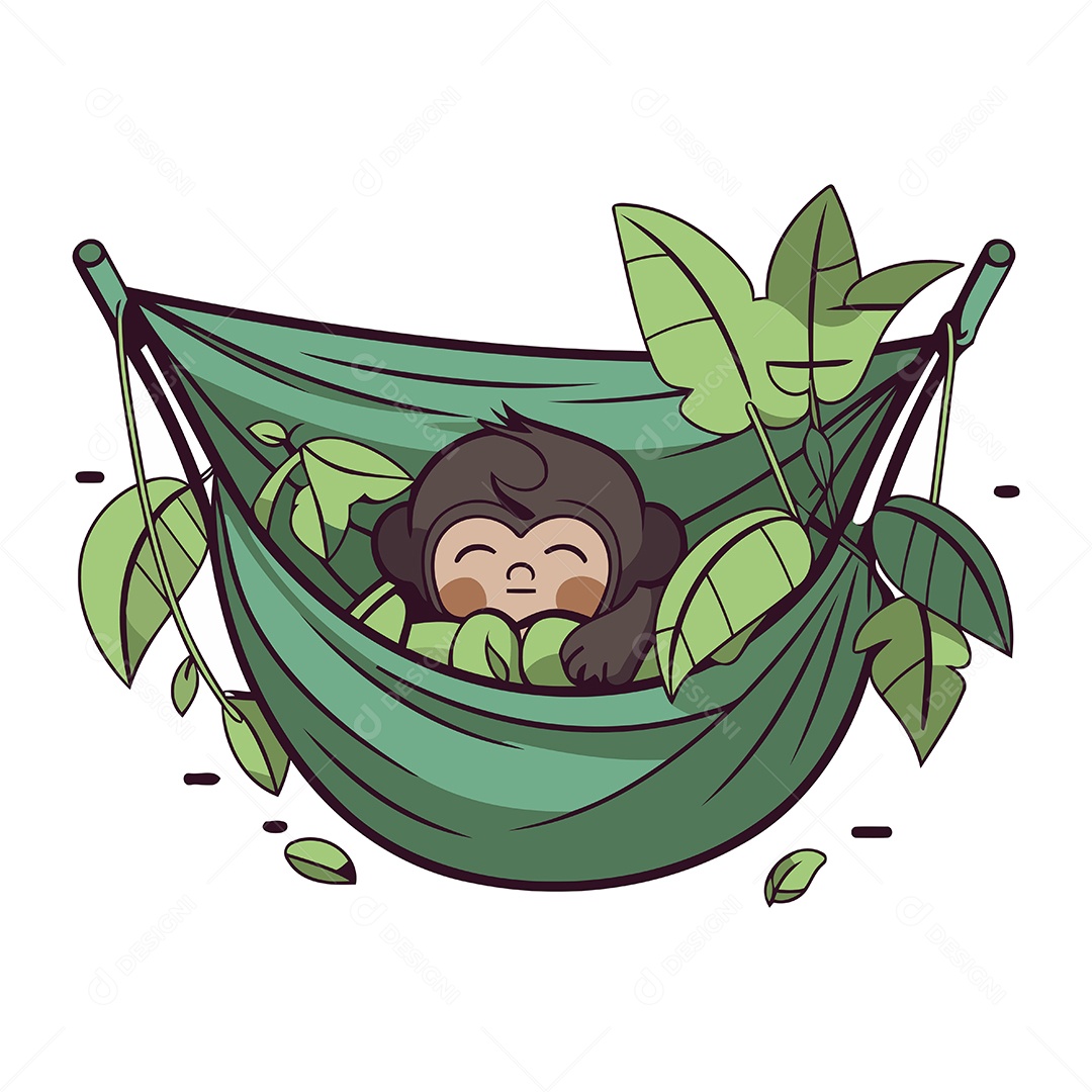 Macaquinho Fofo Dormindo em Uma Rede Ilustração Vetor EPS