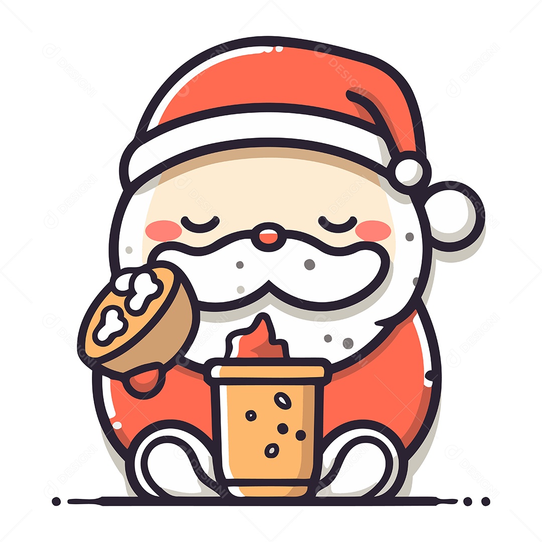 Papai Noel com Uma Xícara de Café Ilustração Vetor EPS