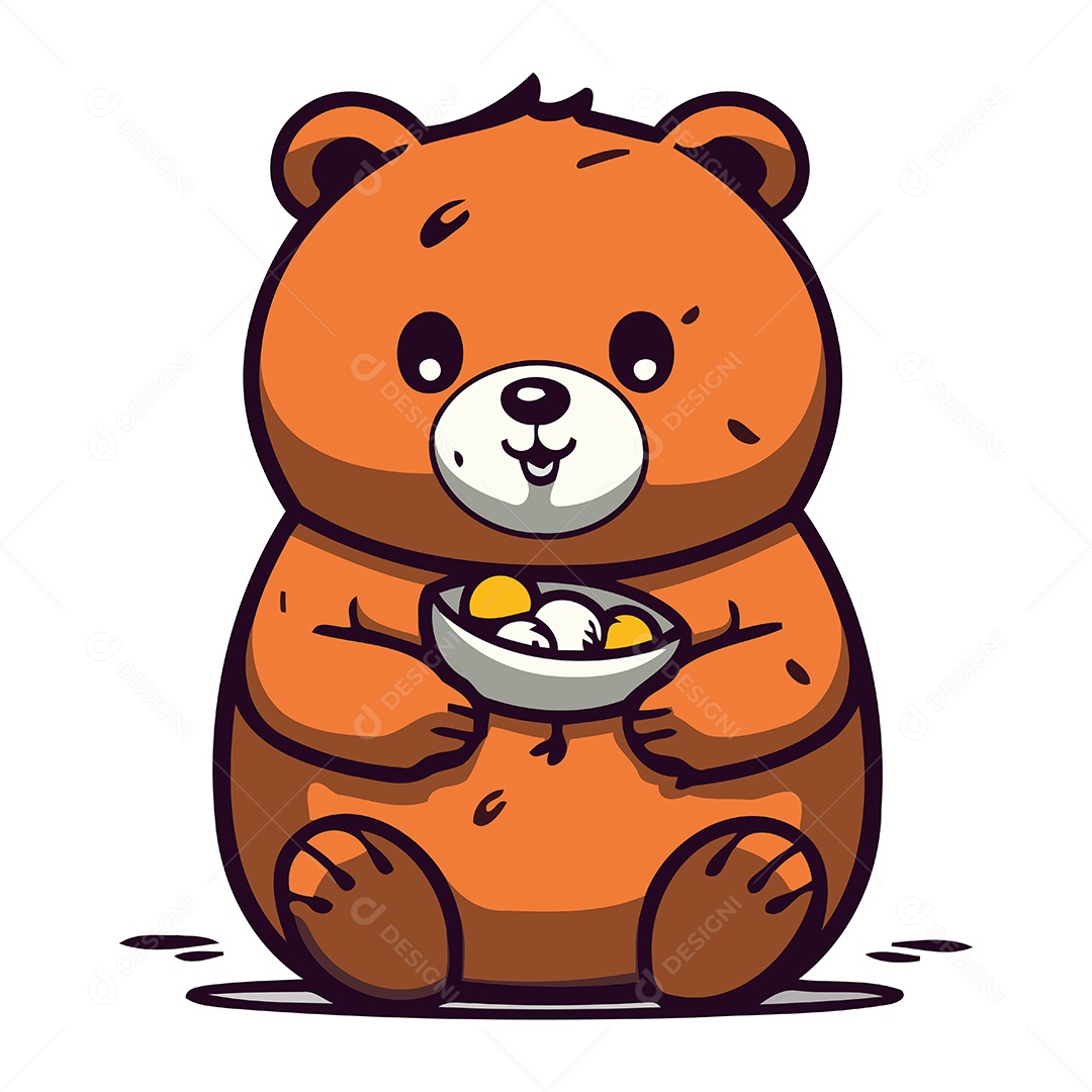 Urso de Desenho Animado com Tigela Ilustração Vetor EPS
