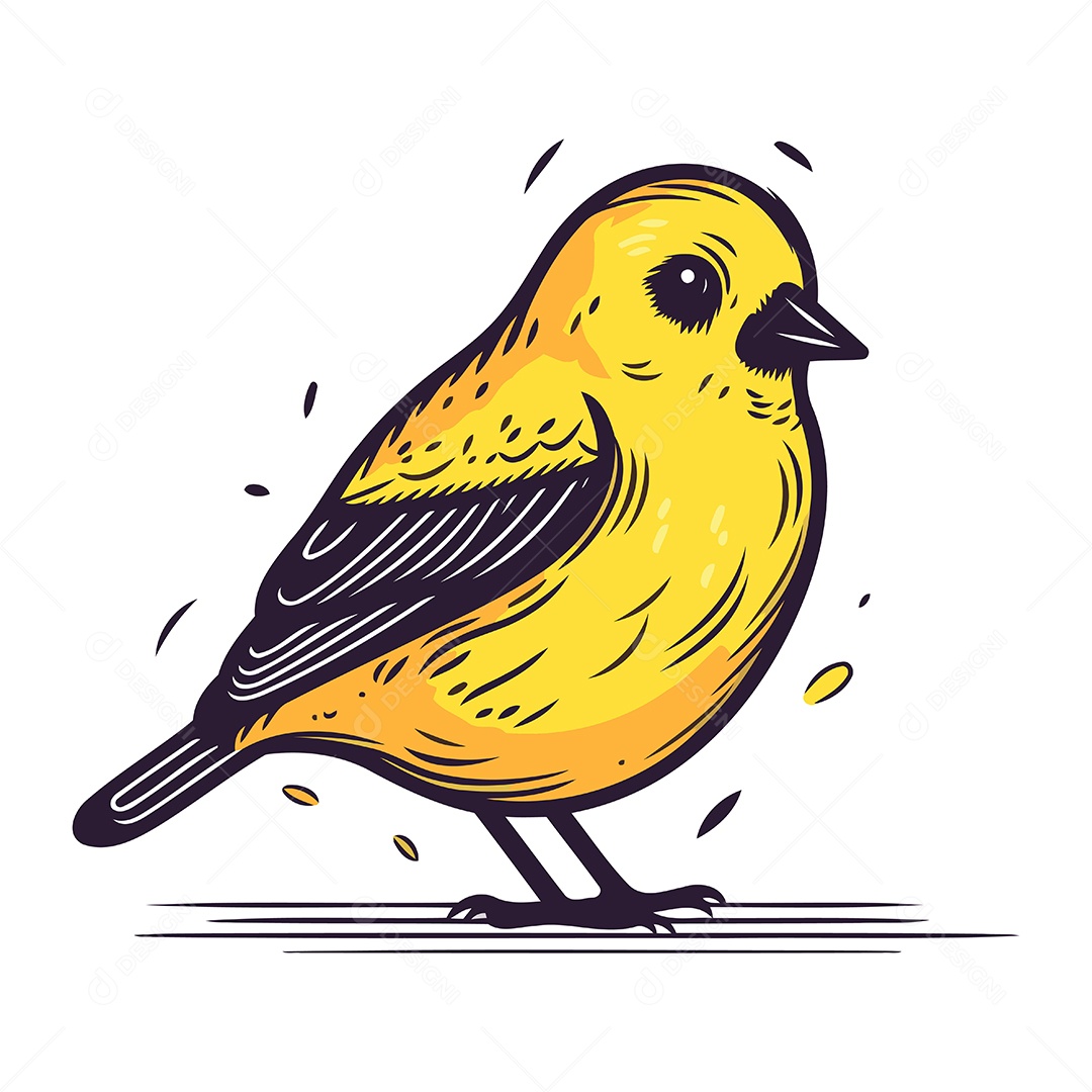 Passarinho Amarelo Fofo Ilustração Vetor EPS