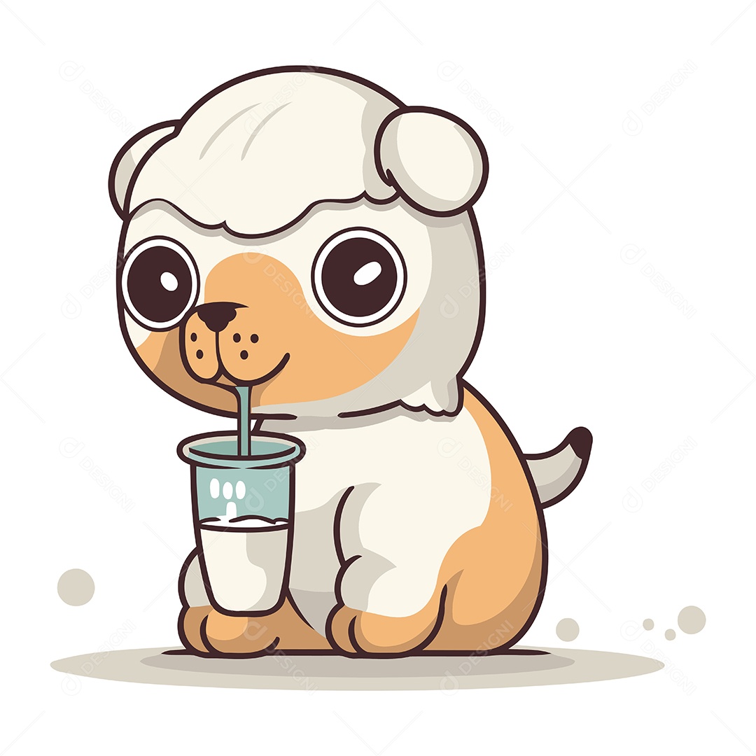 Cachorro com Um Copo de Leite Ilustração Vetor EPS