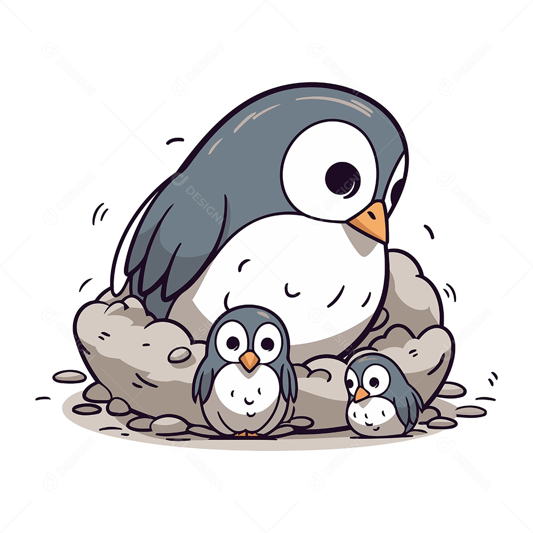 Família de Pinguins Desenho Animado Ilustração Vetor EPS