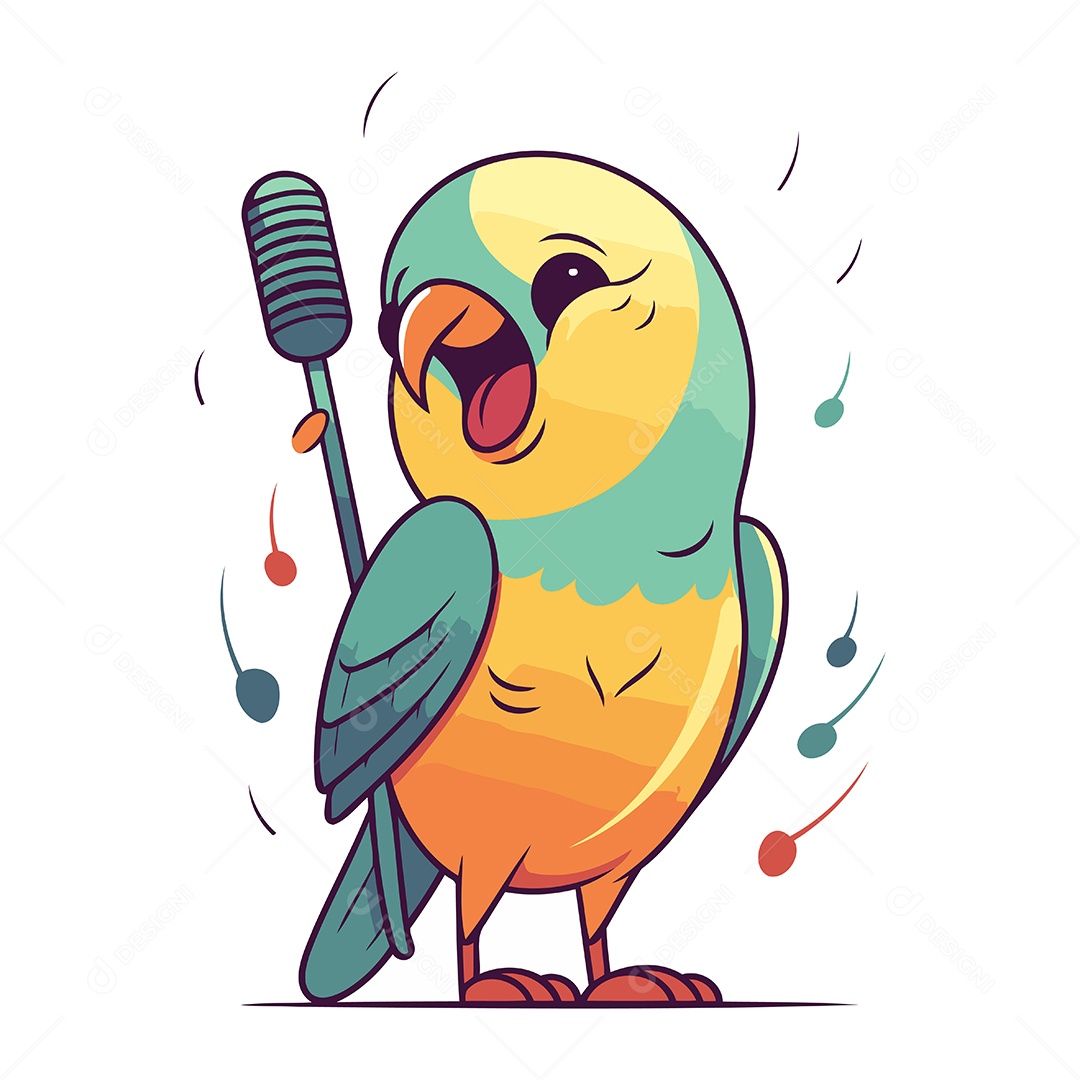 Papagaio Cantando uma Música com Um Microfone Ilustração Vetor EPS