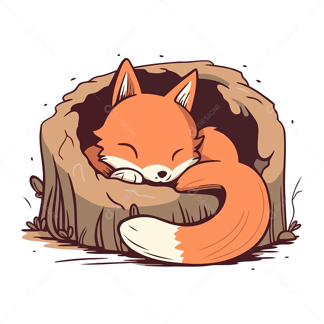 Raposa Fofa Dormindo em Uma Toca Ilustração Vetor EPS