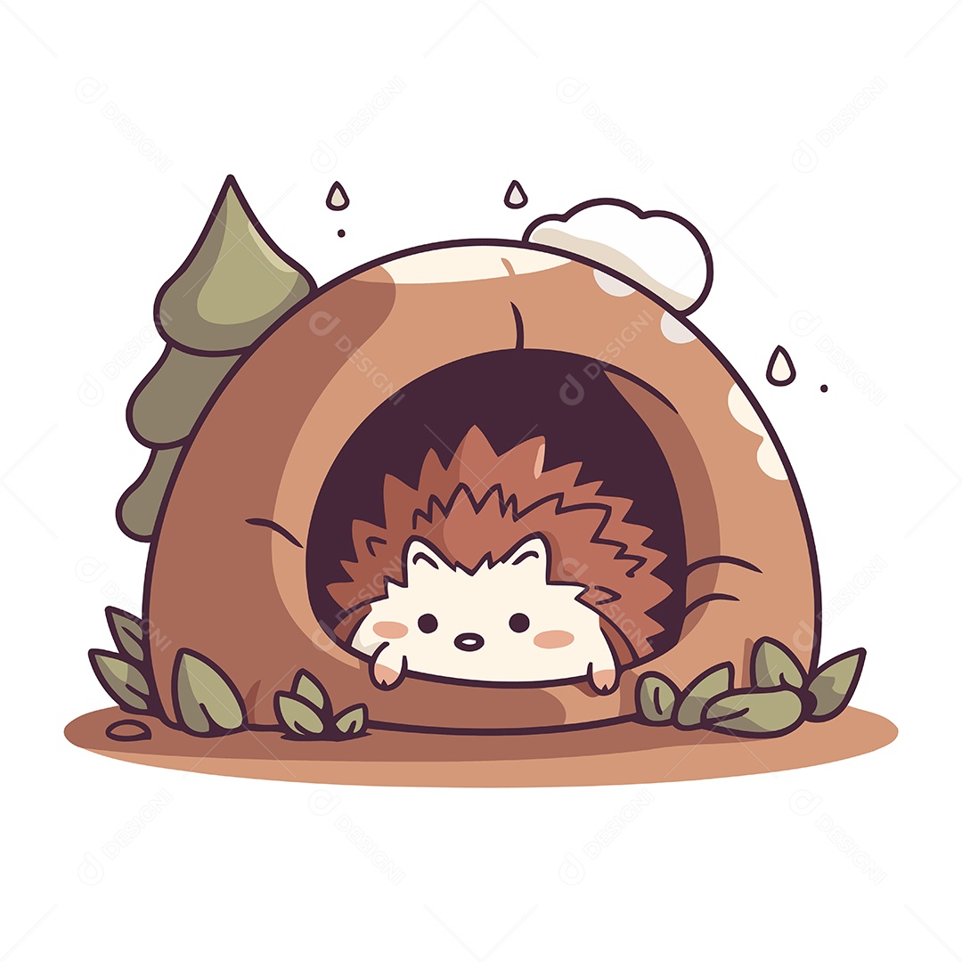 Ouriço Cacheiro de Desenho Animado Ilustração Vetor EPS