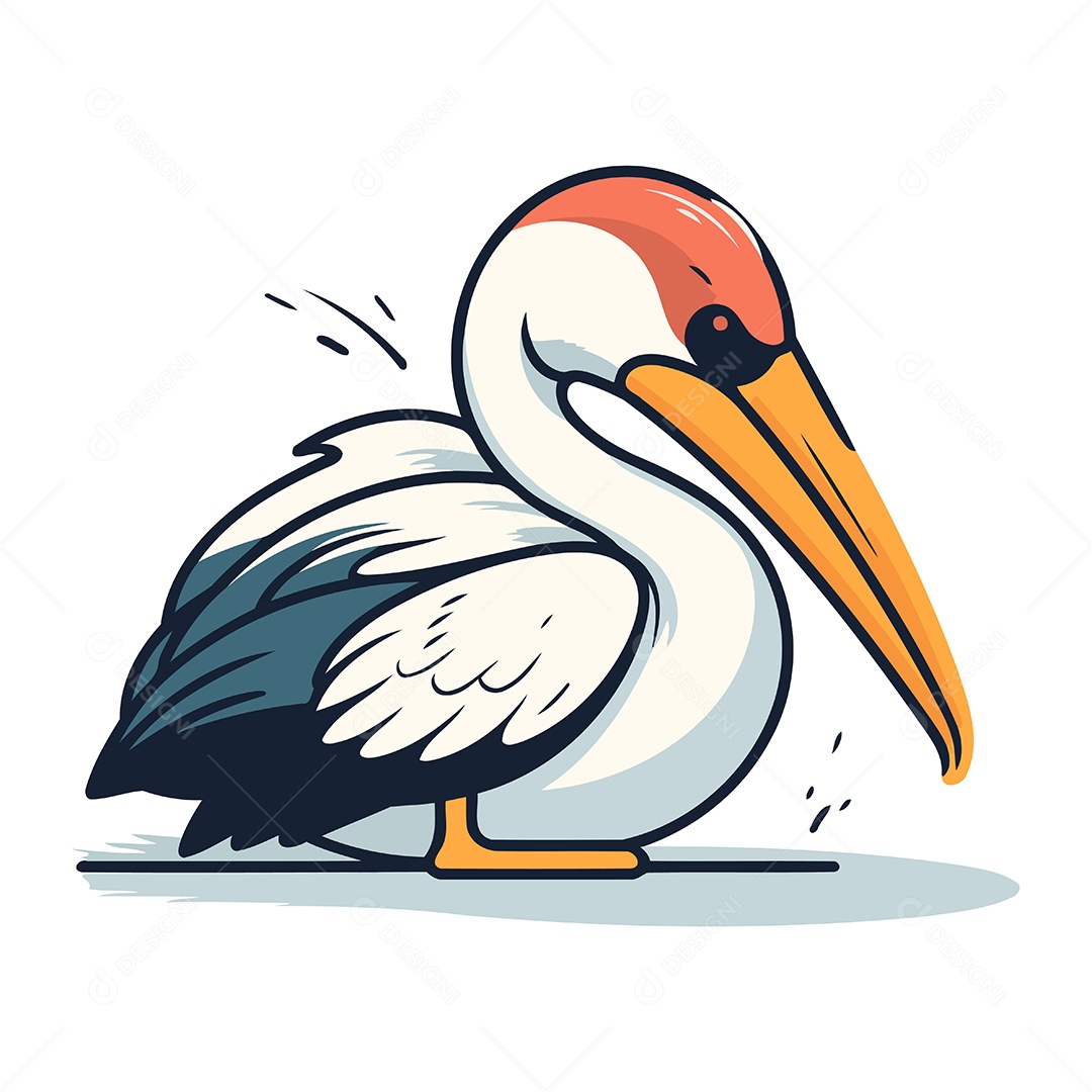Pelicano de Desenho Animado Ilustração Vetor EPS