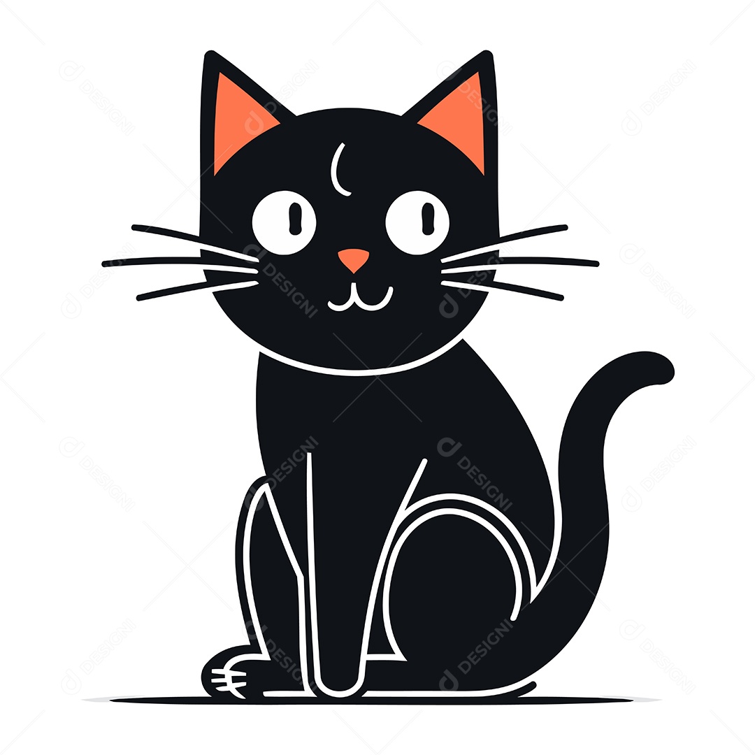 Gato Preto de Desenho Animado Ilustração Vetor EPS