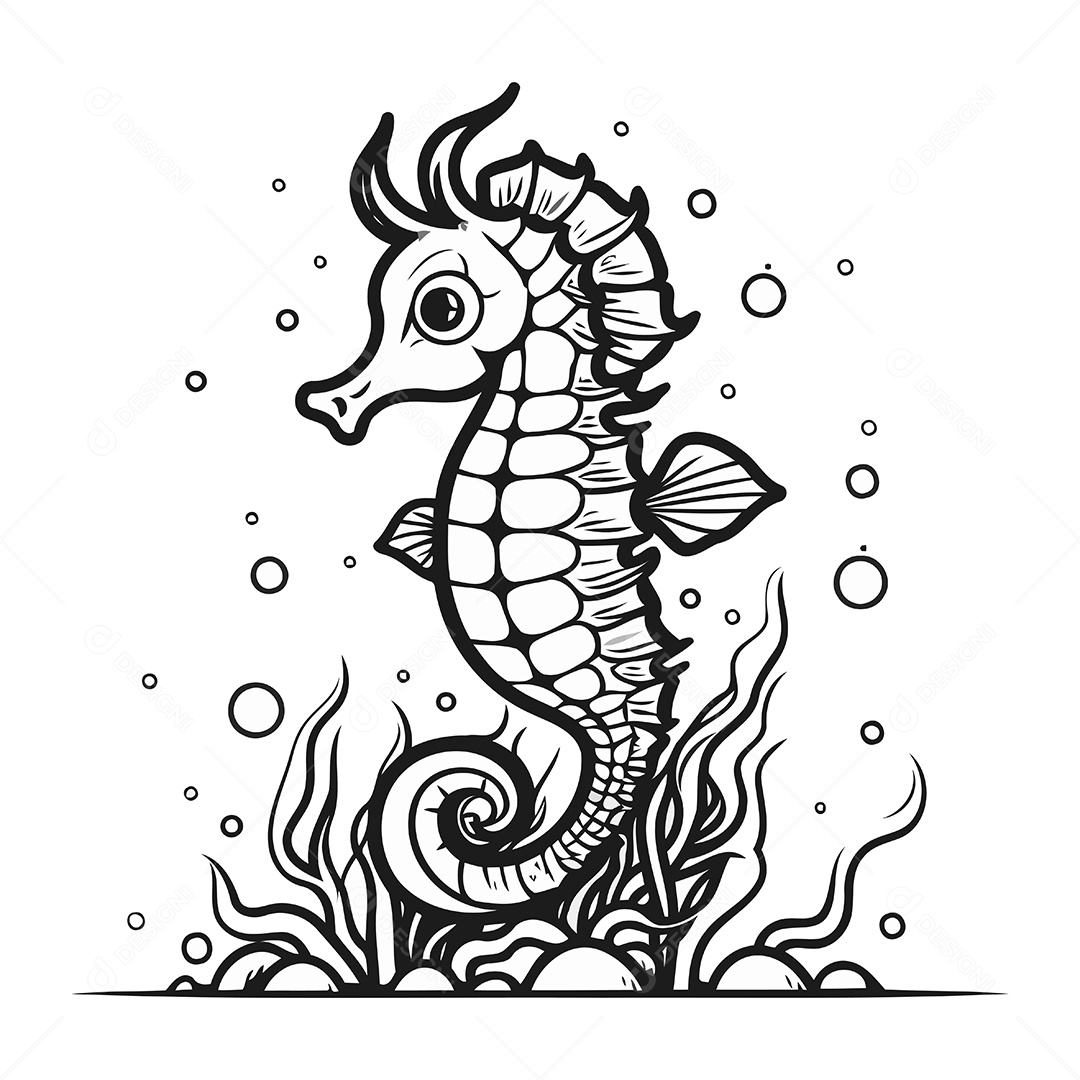 Cavalo Marinho de Desenho Animado Ilustração Vetor EPS