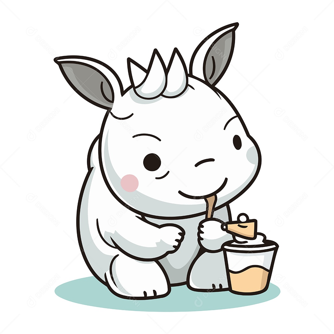 Rinoceronte Fofo de Desenho Animado Ilustração Vetor EPS