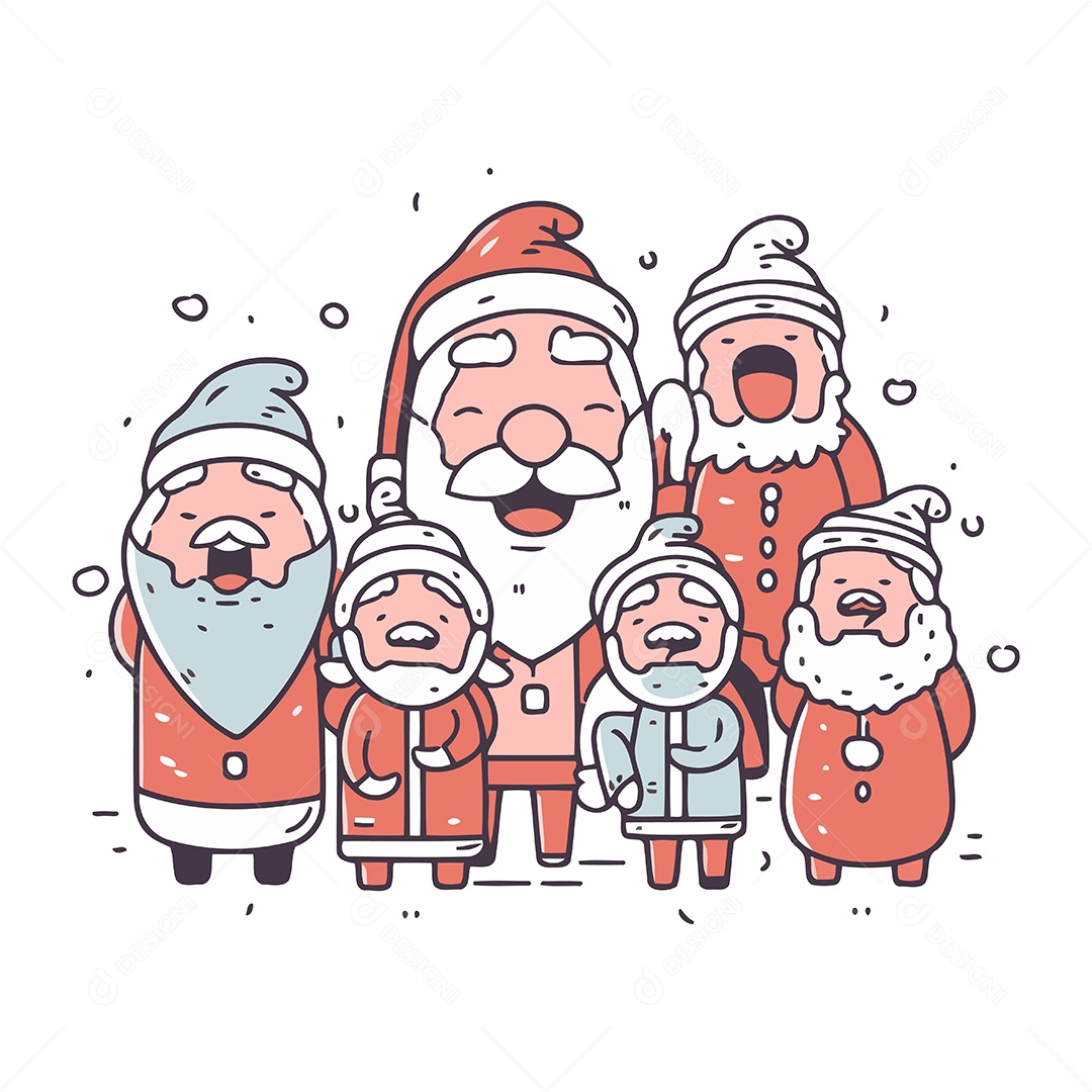 Papai Noel de Desenho Animado com Crianças Ilustração Vetor EPS