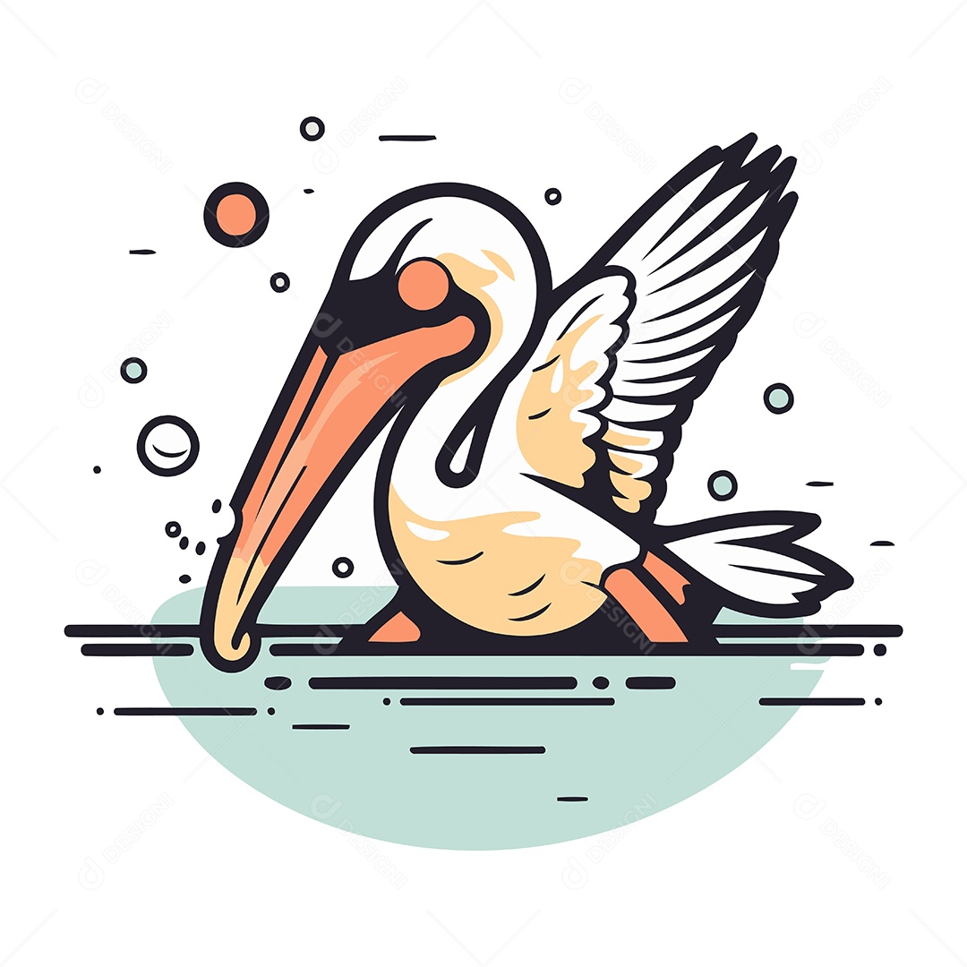 Pelicano de Desenho Animado Ilustração Vetor EPS