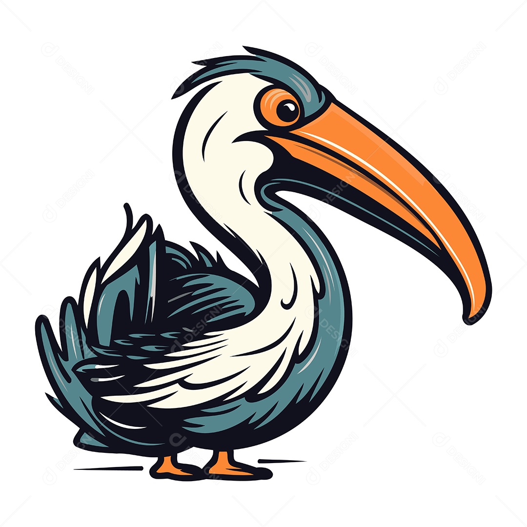 Pelicano de Desenho Animado Ilustração Vetor EPS