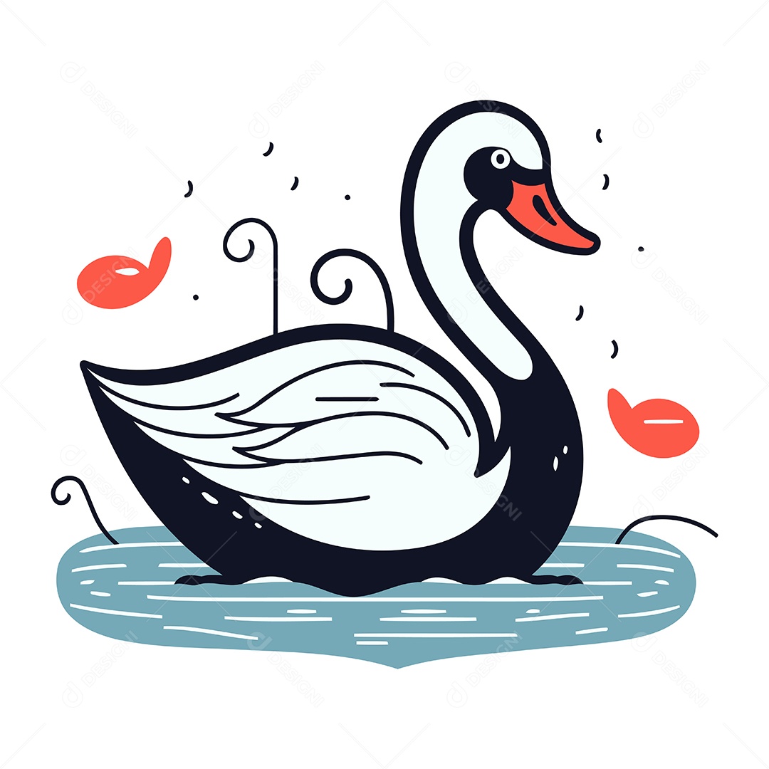 Cisne de Desenho Animado na Água Ilustração Vetor EPS