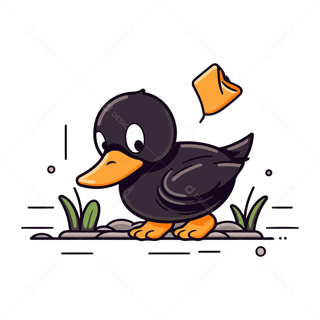 Patinho Fofo de Desenho Animado Ilustração Vetor EPS