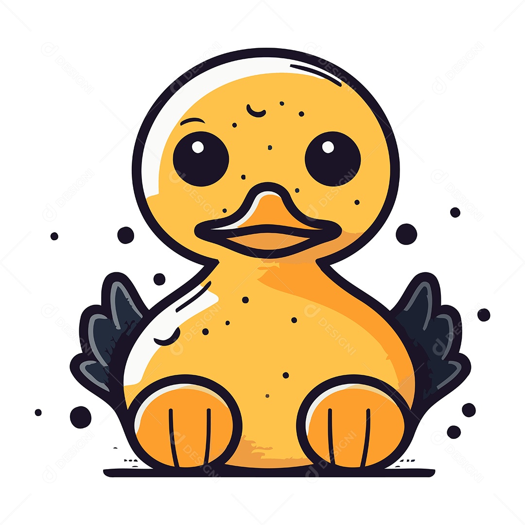 Patinho Amarelo Fofo de Desenho Animado Ilustração Vetor EPS