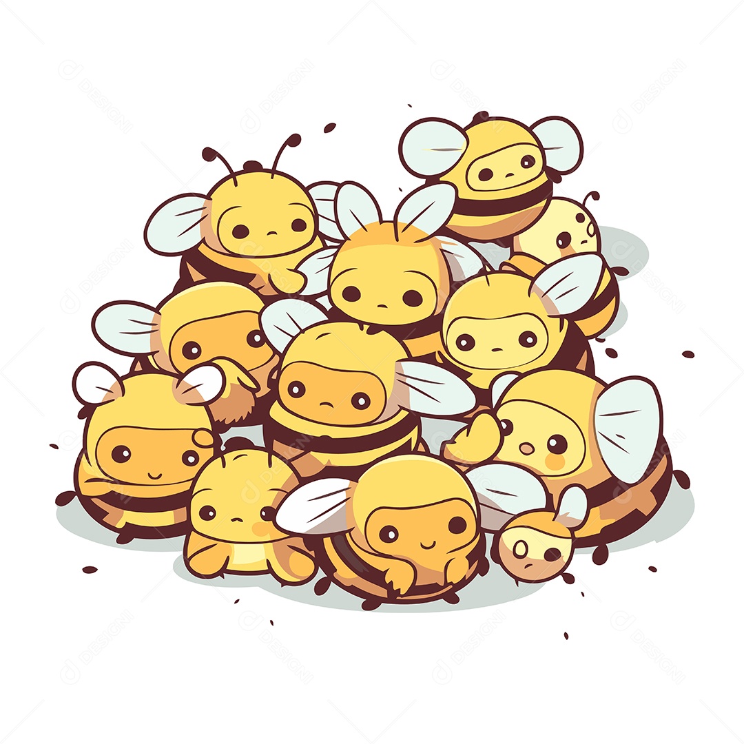 Grupo de Abelhas Desenho Animado Ilustração Vetor EPS