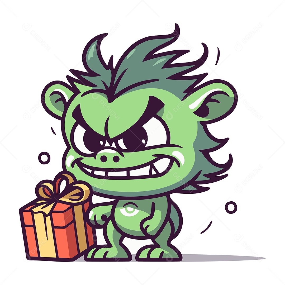 Monstro de Desenho Animado com Presente Ilustração Vetor EPS