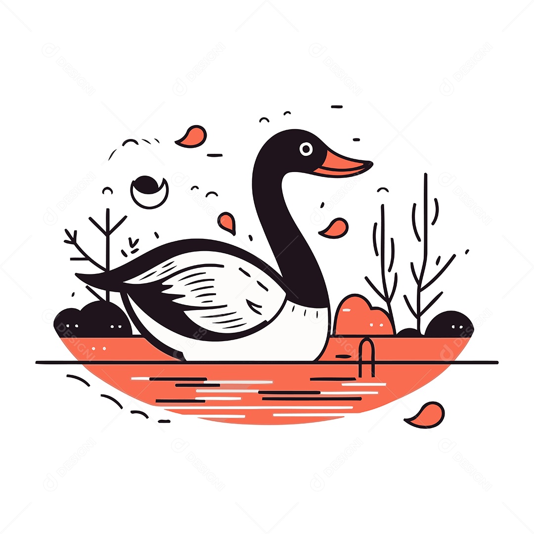 Cisne de Desenho Animado no Lago Ilustração Vetor EPS