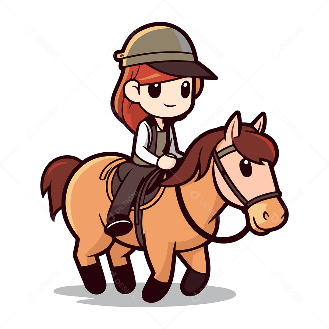 Menina Montando um Cavalo Ilustração Vetor EPS