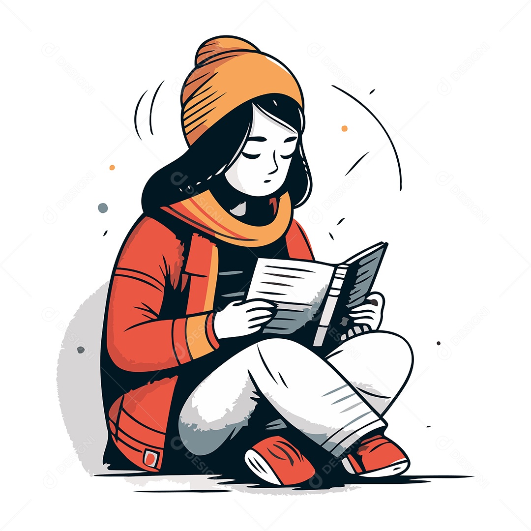 Menina Lendo um Livro Ilustração Vetor EPS