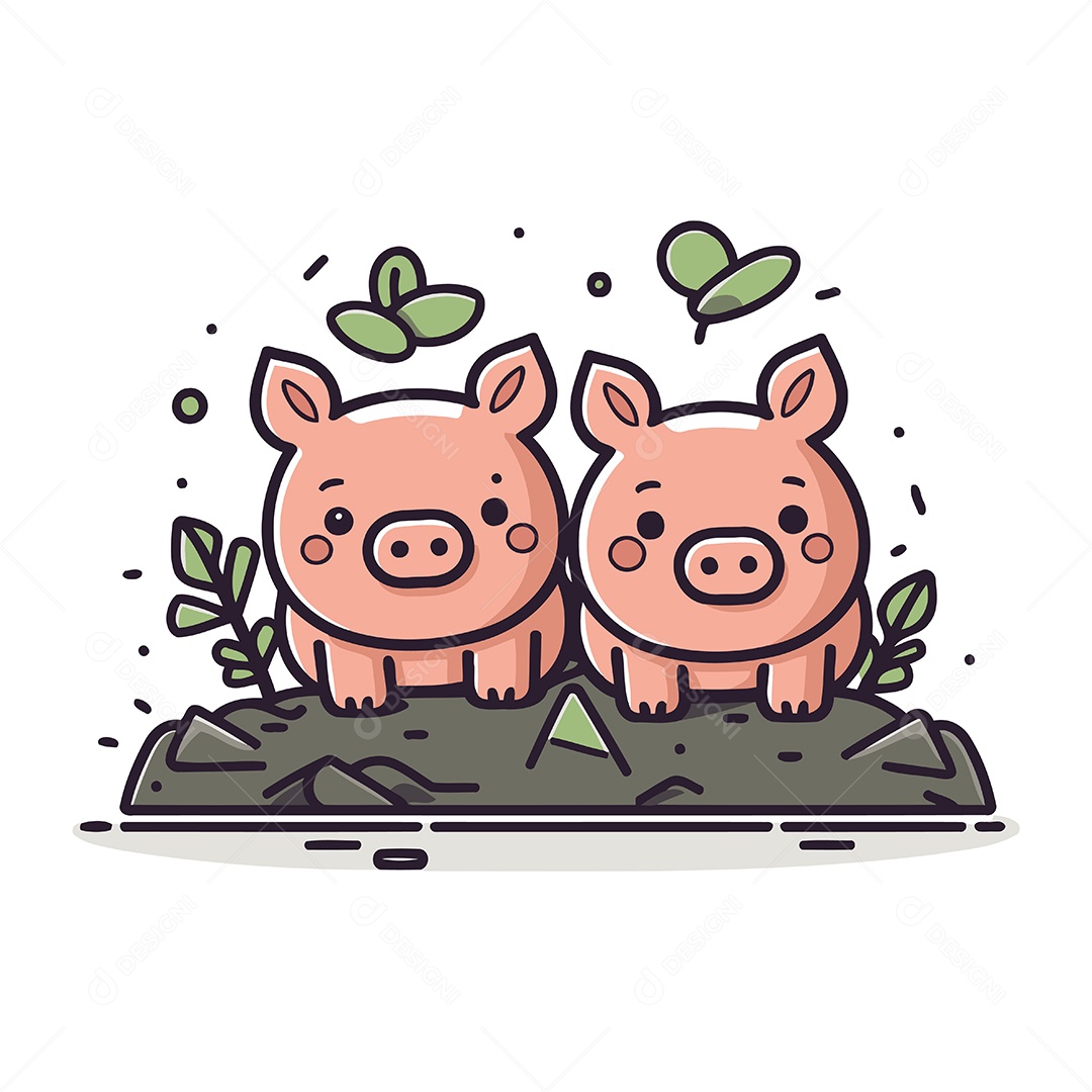 Porquinho e Leitão de Desenho Animado Ilustração Vetor EPS