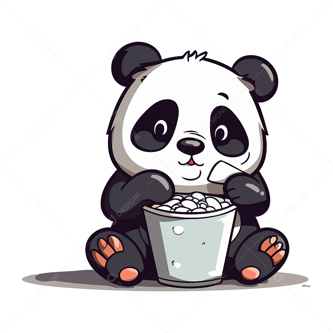 Panda Fofo com Um Balde Ilustração Vetor EPS