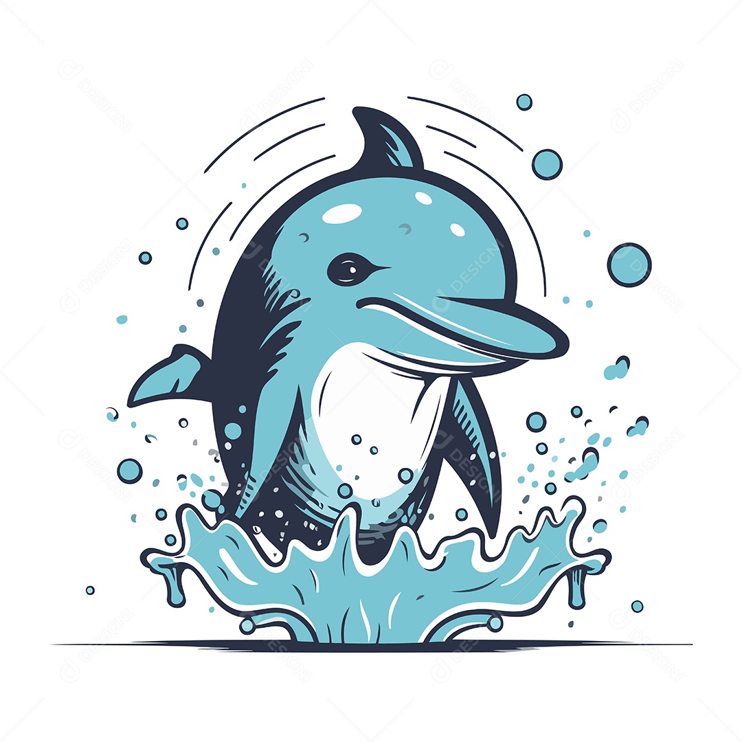 Golfinho de Desenho Animado Ilustração Vetor EPS