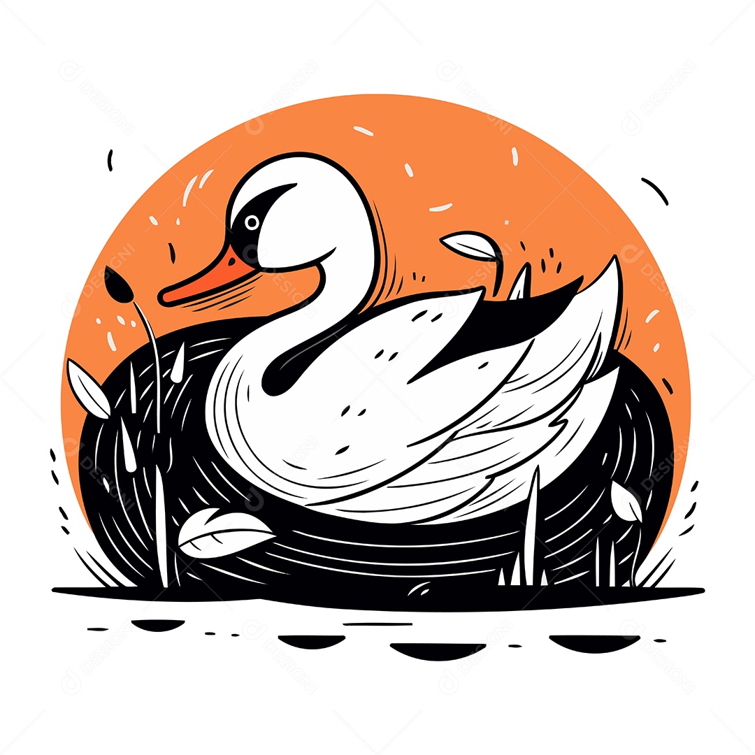 Cisne de Desenho Animado no Ninho Ilustração Vetor EPS