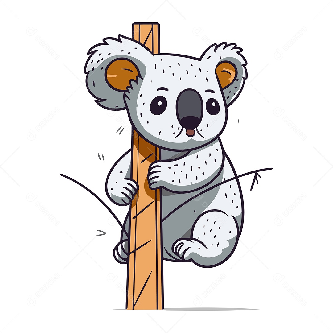 Coala Fofo em Um Poste de Madeira Ilustração Vetor EPS