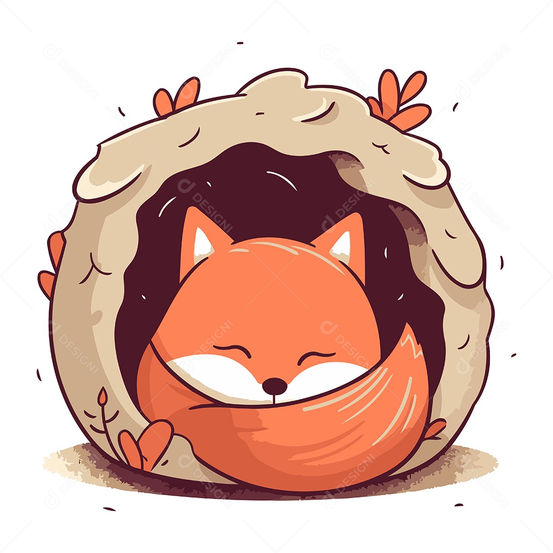 Raposa Fofa de Desenho Animado Dormindo Ilustração Vetor EPS