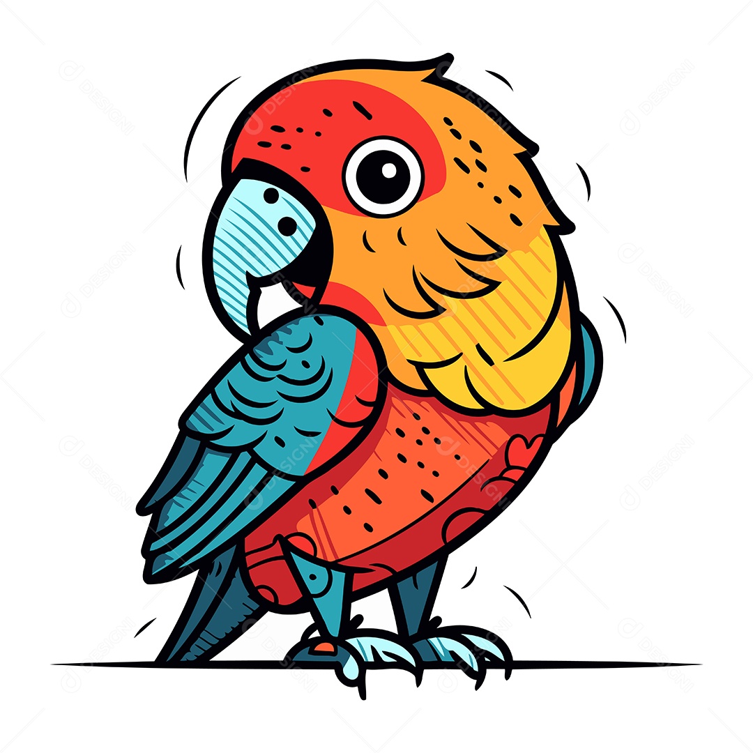 Papagaio Fofo de Desenho Animado Ilustração Vetor EPS