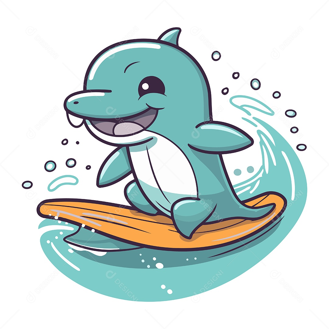 Golfinho em Uma Prancha de Surfe Ilustração Vetor EPS