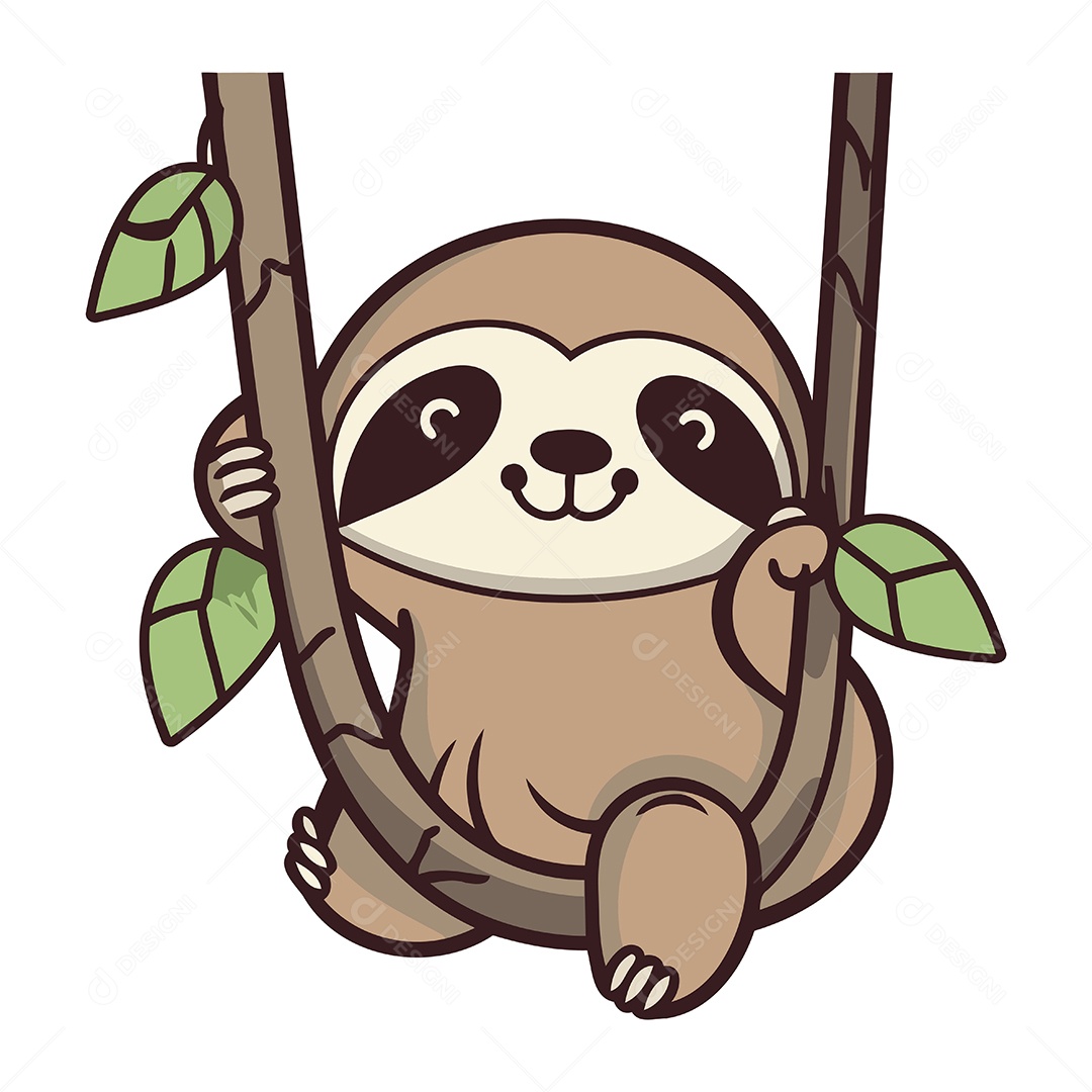 Bicho Preguiça Pendurado em Um Galho de Árvore Ilustração Vetor EPS