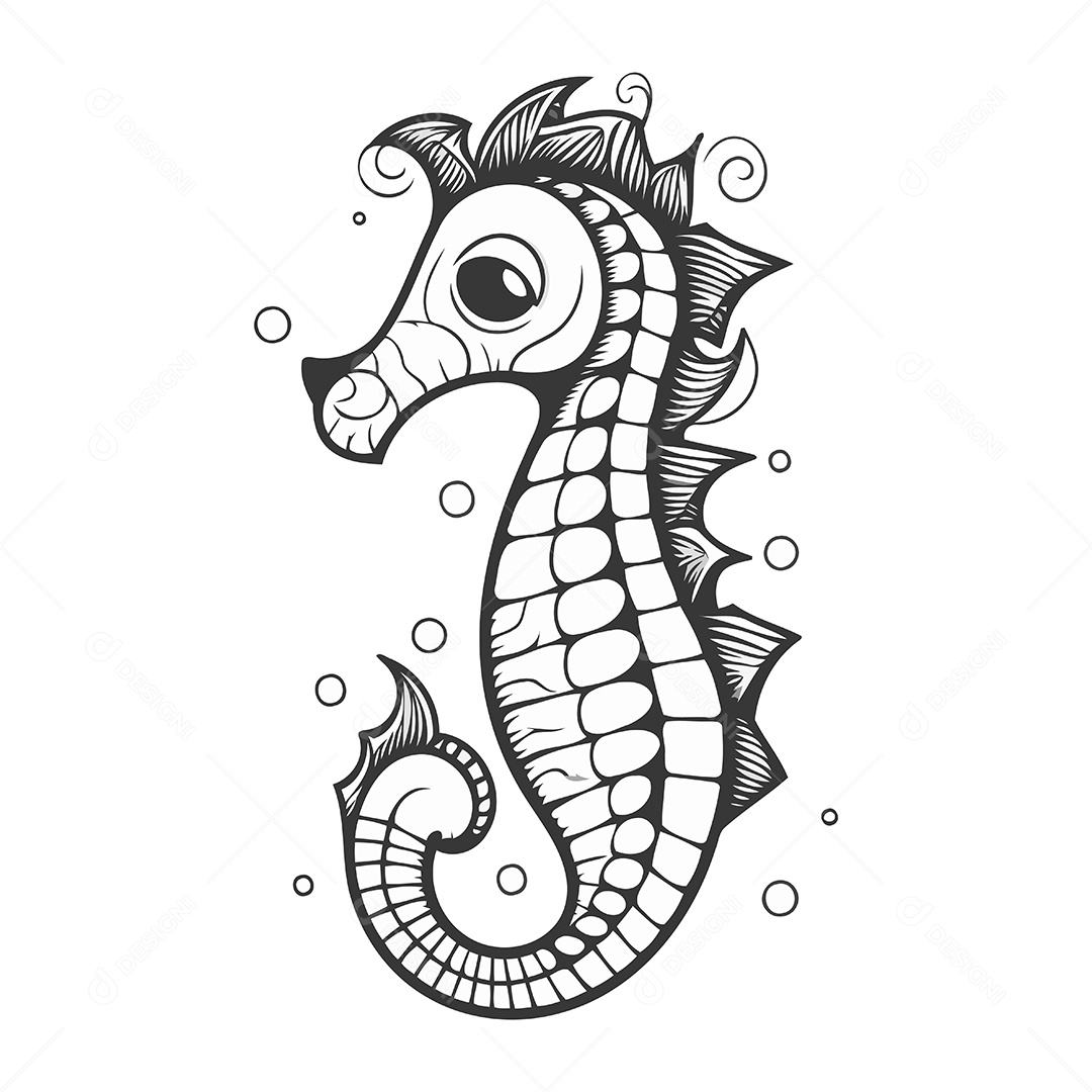 Cavalo Marinho de Desenho Animado Ilustração Vetor EPS