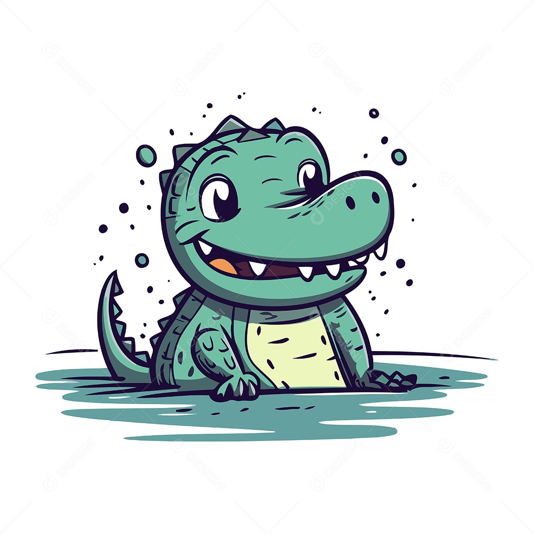Crocodilo Fofo de Desenho Animado Ilustração Vetor EPS