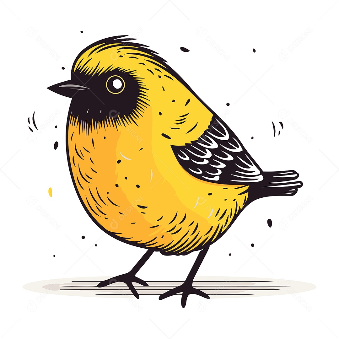 Passarinho Amarelo Fofo Ilustração Vetor EPS