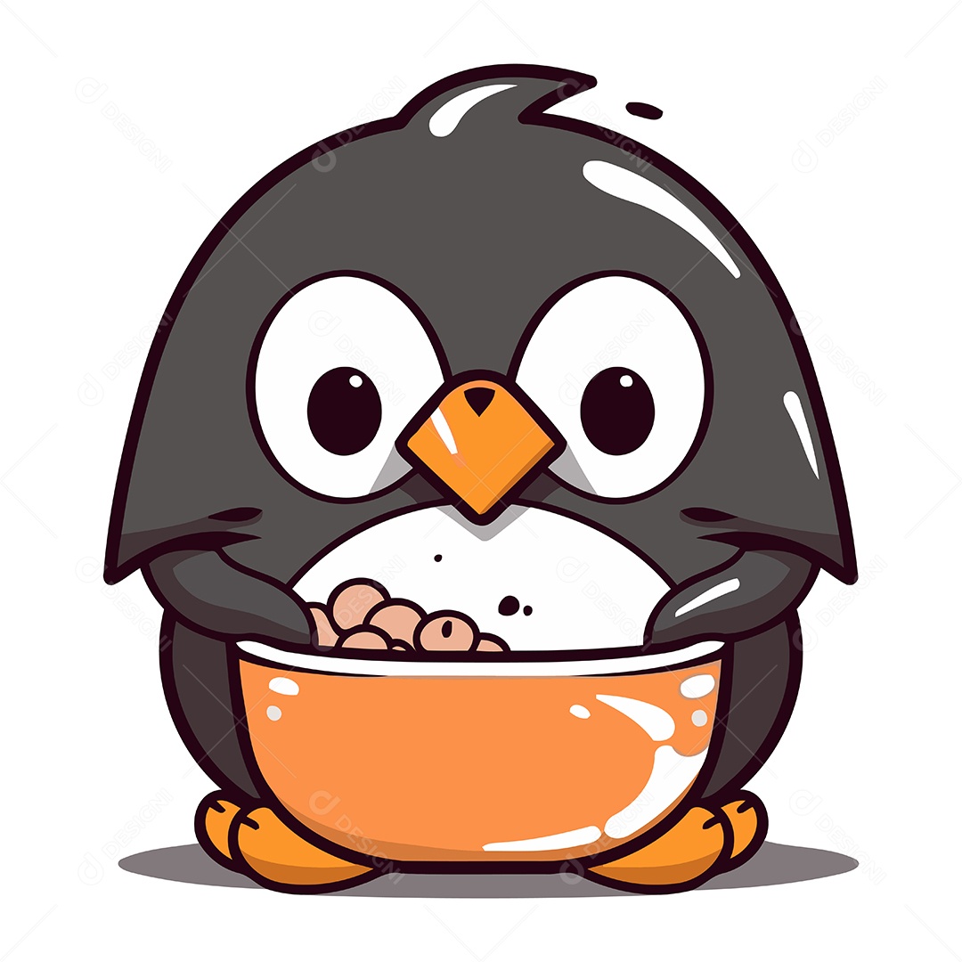 Pinguim com Uma Tigela de Comida Ilustração Vetor EPS