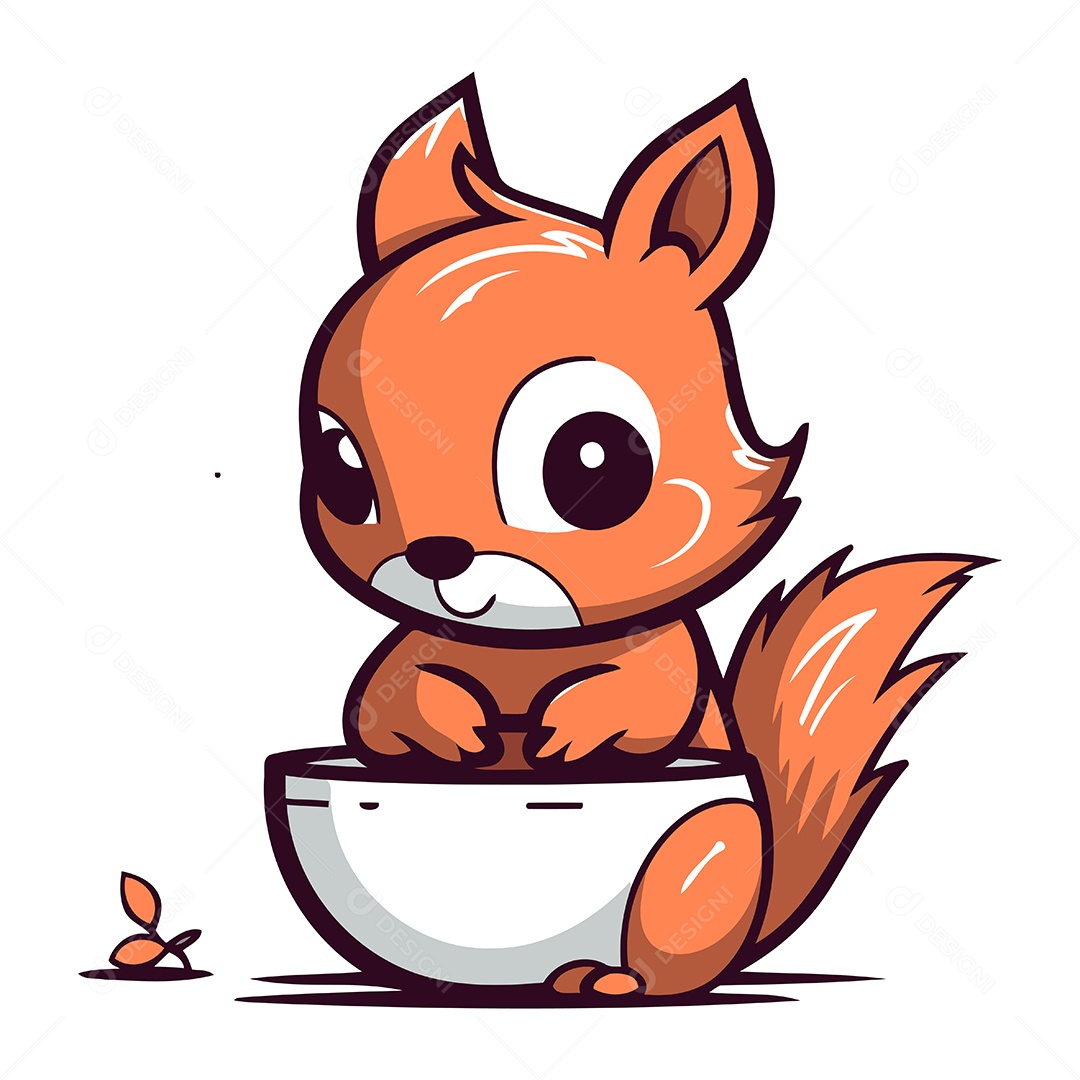 Esquilo de Desenho Animado com Tigela Ilustração Vetor EPS