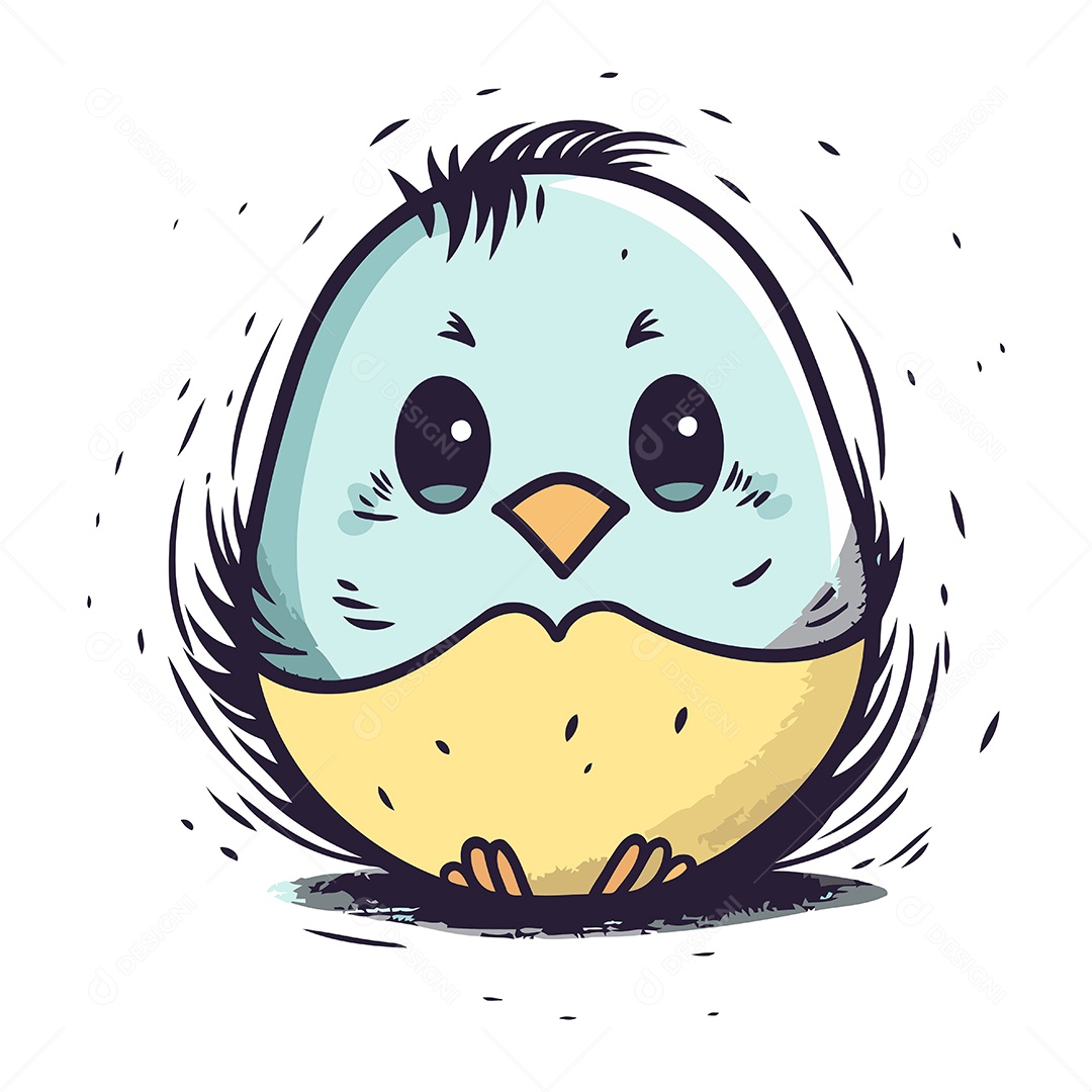 Pintinho Fofo de Desenho Animado Ilustração Vetor EPS