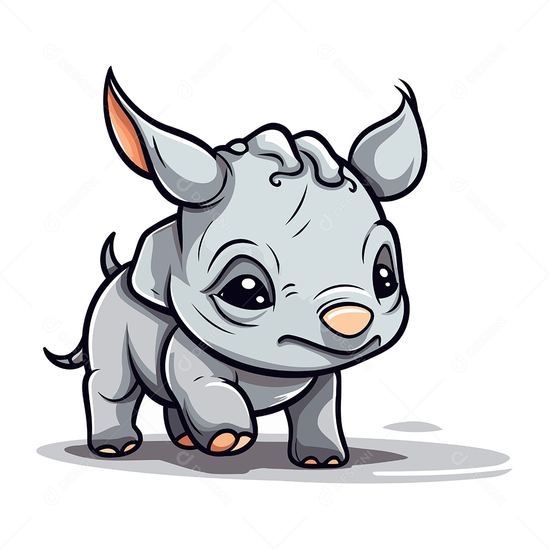 Rinoceronte de Desenho Animado Ilustração Vetor EPS