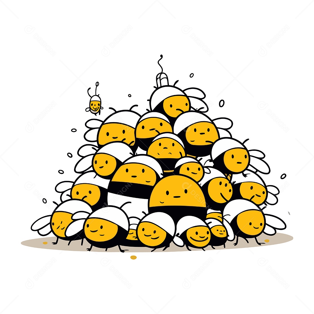 Grupo de Abelhas Desenho Animado Ilustração Vetor EPS