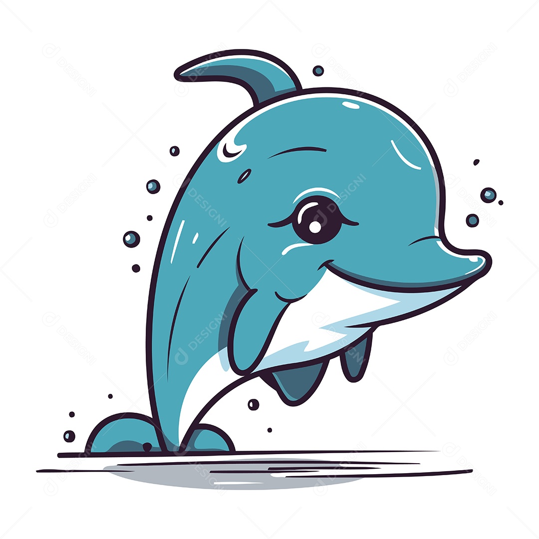 Golfinho de Desenho Animado Ilustração Vetor EPS