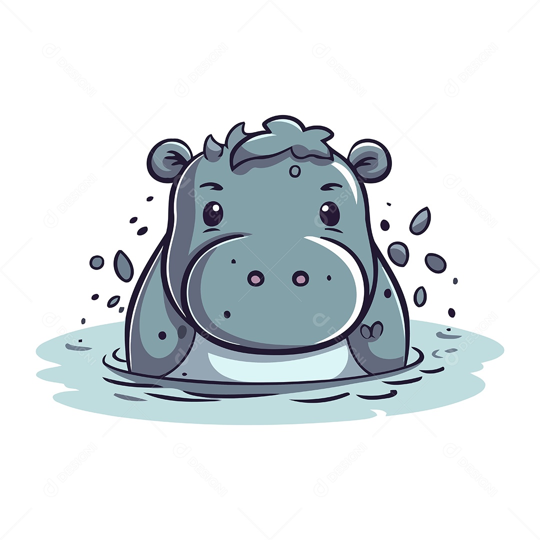 Hipopótamo de Desenho Animado na Água Ilustração Vetor EPS