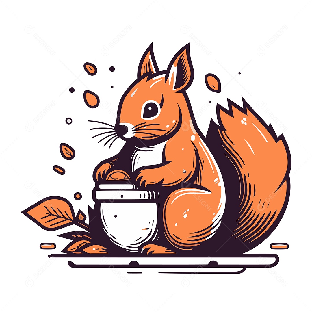 Esquilo com Um Pote de Comida Ilustração Vetor EPS