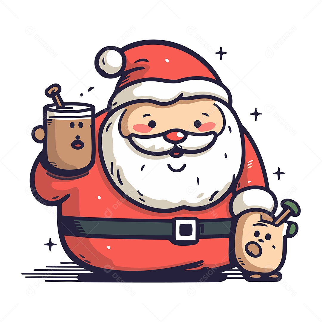 Papai Noel Segurando uma Xícara de Café Ilustração Vetor EPS