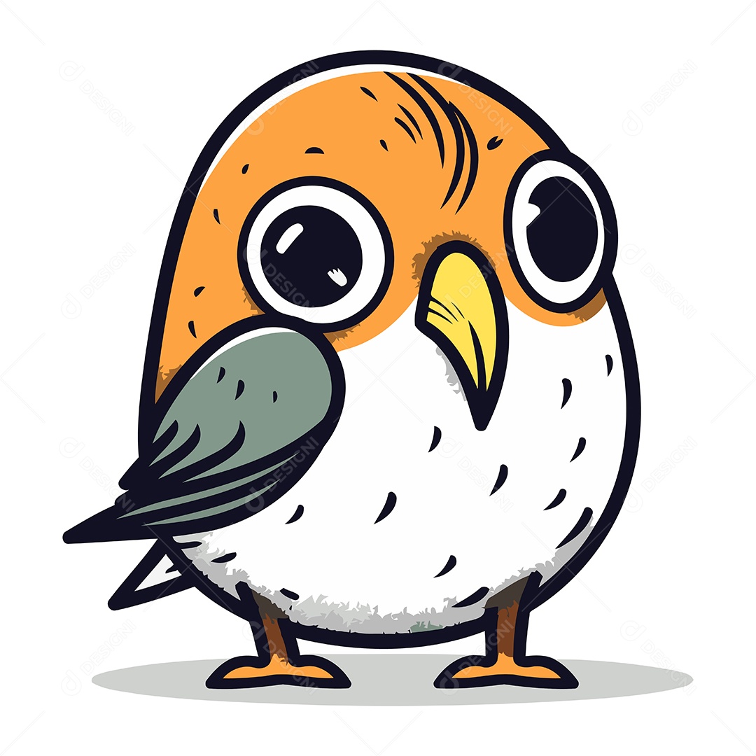 Pássaro de Desenho Animado com Olhos Grandes Ilustração Vetor EPS